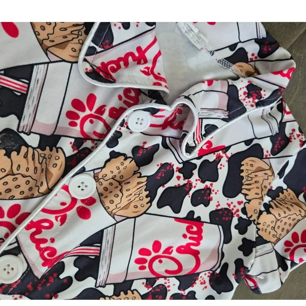 Chick-fil-A Cow Print Button Front Shirt Kids Size 6-7